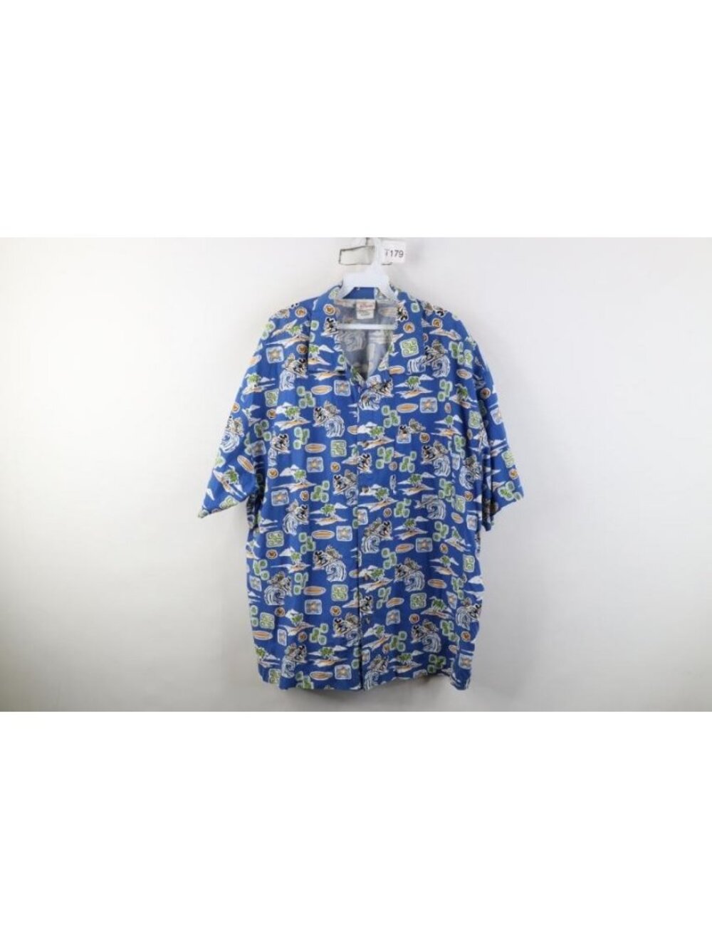 Vintage 90s Y2K Disney Mens XL Mickey Mouse Surfing All Over Print Button Shirt